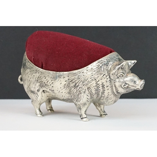 244 - Large Continental silver pig pincushion