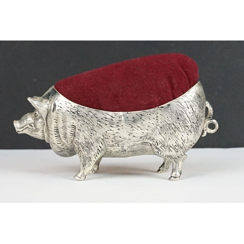 244 - Large Continental silver pig pincushion