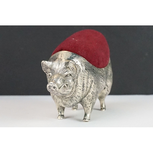 244 - Large Continental silver pig pincushion