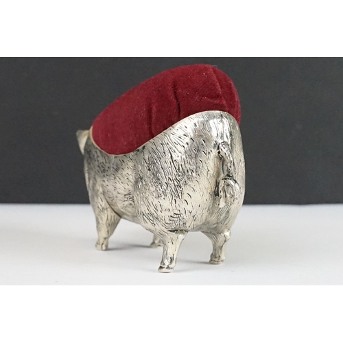 244 - Large Continental silver pig pincushion