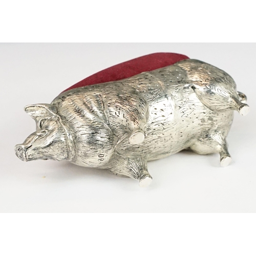 244 - Large Continental silver pig pincushion