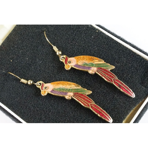 253A - Pair of enamel parakeet earrings