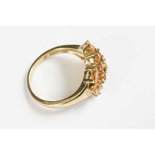 255 - 14ct yellow gold pink sapphire and citrine dress ring