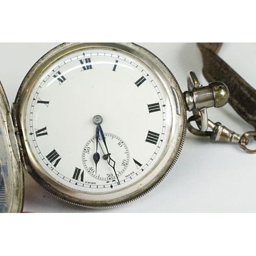 260 - A fully hallmarked sterling silver full hunter pocket watch, white enamel dial with sub second hand ... 