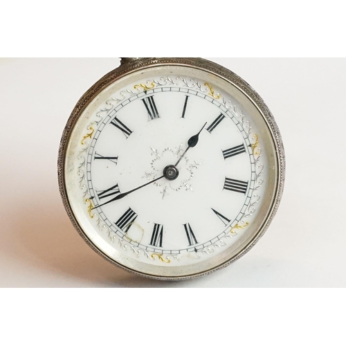 262A - A hallmarked silver cased pocket watch with white enamel dial and sub second hand to 6 o'clock toget... 