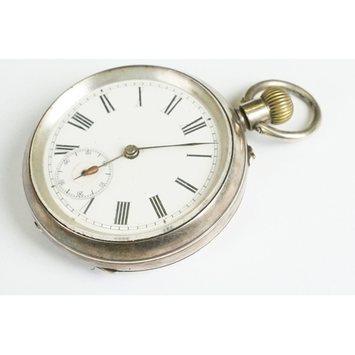 262A - A hallmarked silver cased pocket watch with white enamel dial and sub second hand to 6 o'clock toget... 