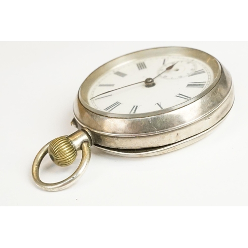 262A - A hallmarked silver cased pocket watch with white enamel dial and sub second hand to 6 o'clock toget... 