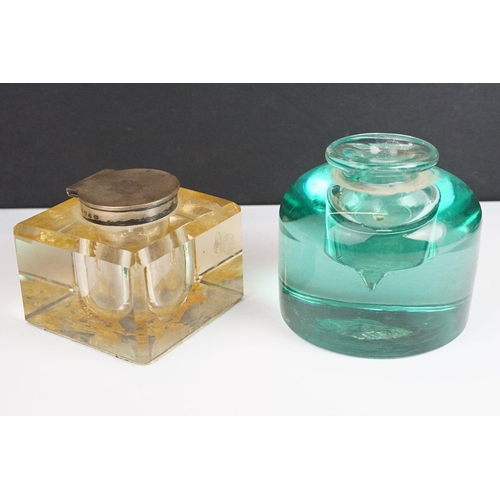 264 - Two glass ink wells to include a fully hallmarked sterling silver lidded example, assay marked for B... 