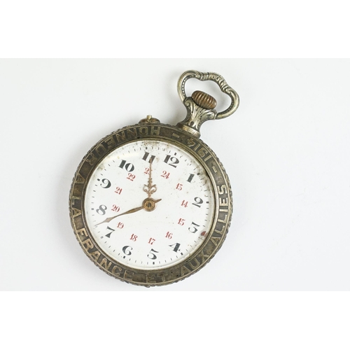 267A - A French World War One pocket watch, with Hohneur a la France et aux allies 1914 (honour to France a... 