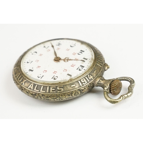 267A - A French World War One pocket watch, with Hohneur a la France et aux allies 1914 (honour to France a... 