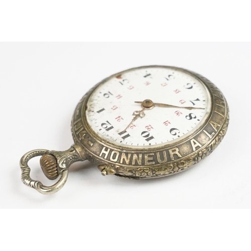 267A - A French World War One pocket watch, with Hohneur a la France et aux allies 1914 (honour to France a... 