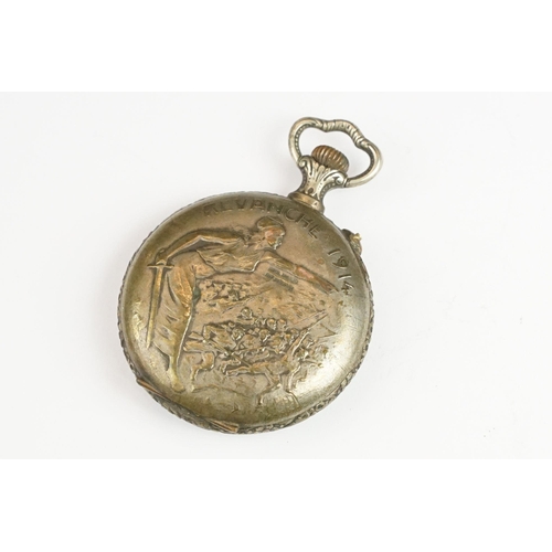 267A - A French World War One pocket watch, with Hohneur a la France et aux allies 1914 (honour to France a... 