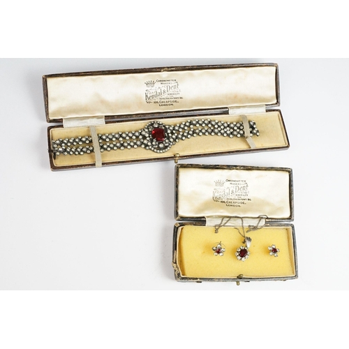 268 - An early 20th century paste set bracelet together with similar necklace and earrings within matching... 