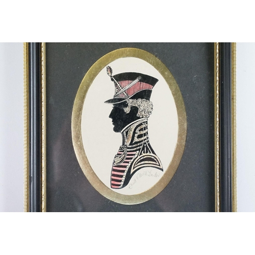 270 - Enid Elliott Linder, military silhouette, signed in pencil lower right, 8.5 x 6cm, framed and glazed... 