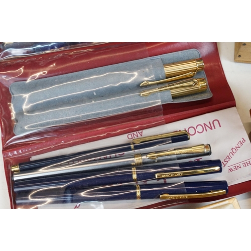 319 - A collection of mixed Fountain and rollerball pens to include Sheaffer, Scriptura and novelty exampl... 