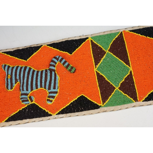 322 - African ceremonial beaded diviners sash with patterns and animals, H 128cm W 17cm