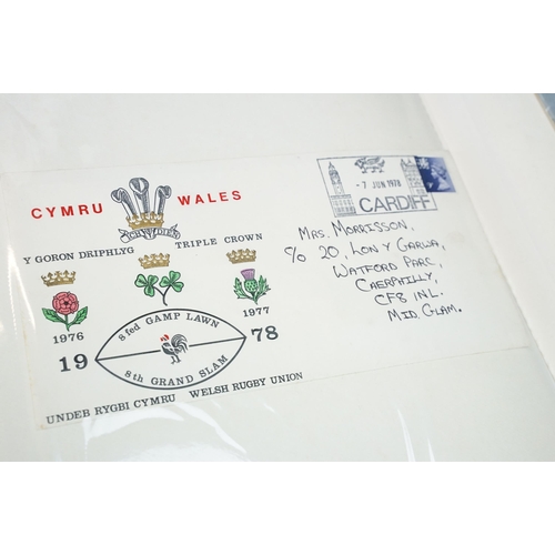 326 - A group of Welsh Rugby collectables to include an album of ephemera to include signed photos and pos... 