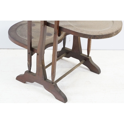 328 - Edwardian mahogany folding double cake stand on splayed feet with five shelves