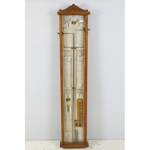 460 - Admiral Fitzroys oak cased barometer, with thermometer, 98cm high x 20.5cm wide x 6cm deep