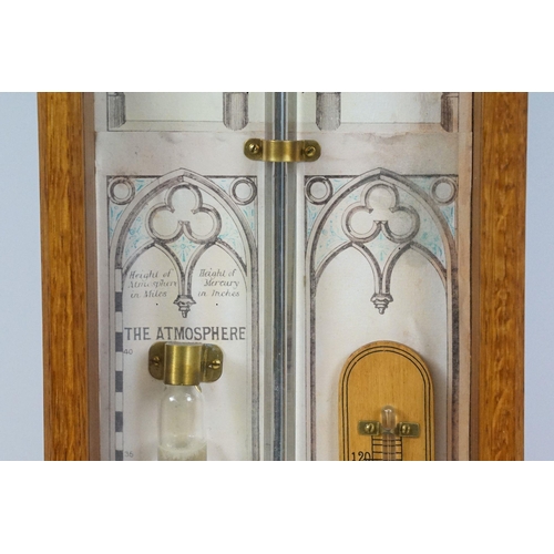 460 - Admiral Fitzroys oak cased barometer, with thermometer, 98cm high x 20.5cm wide x 6cm deep