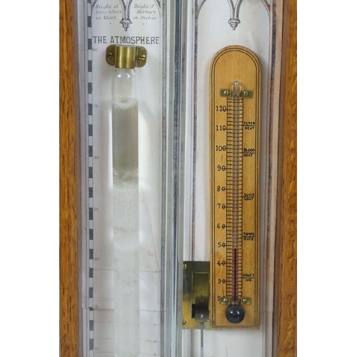 460 - Admiral Fitzroys oak cased barometer, with thermometer, 98cm high x 20.5cm wide x 6cm deep