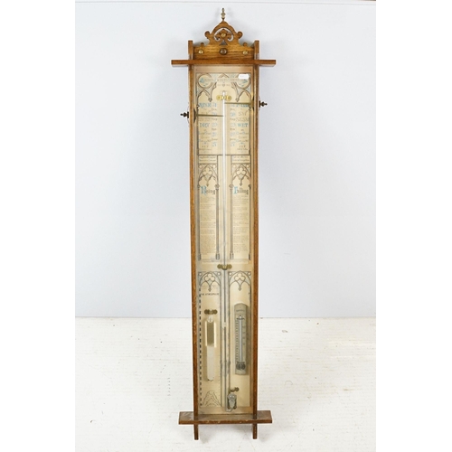 461 - Admiral Fitzroys oak cased barometer, with thermometer, the oak case with gilt metal finial and moun... 