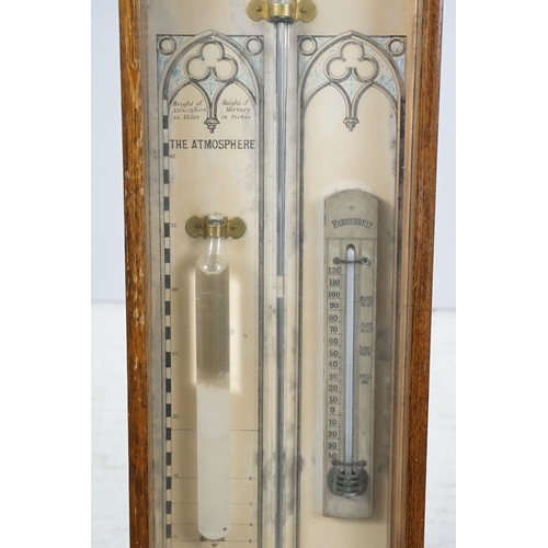 461 - Admiral Fitzroys oak cased barometer, with thermometer, the oak case with gilt metal finial and moun... 