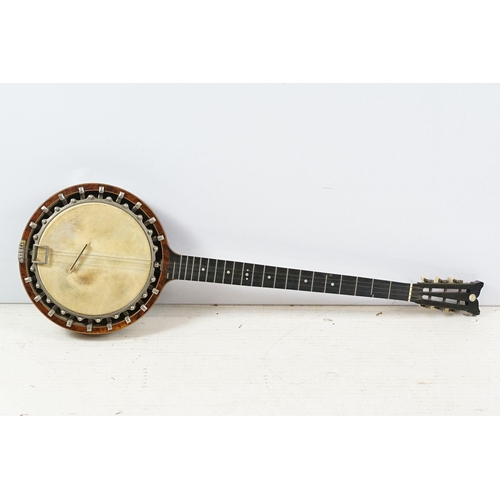 463 - Barnes and Mullins, London, 4 string walnut veneer banjo