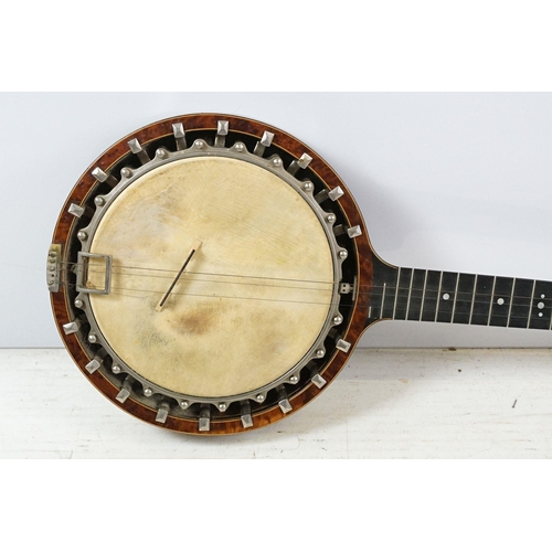 463 - Barnes and Mullins, London, 4 string walnut veneer banjo