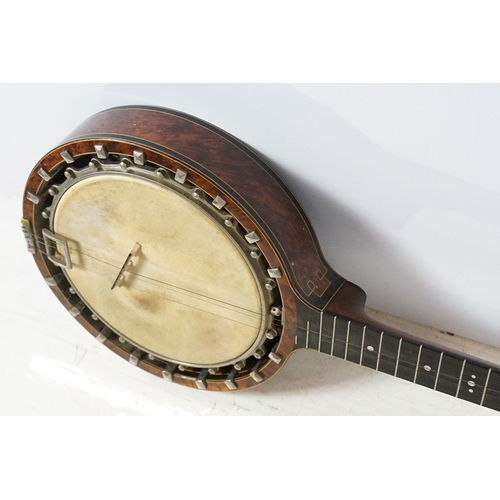 463 - Barnes and Mullins, London, 4 string walnut veneer banjo