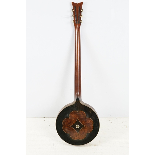 463 - Barnes and Mullins, London, 4 string walnut veneer banjo