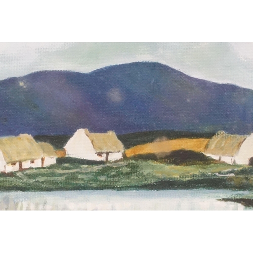 464 - 20th century Irish school, landscape scene with cottages by the water, oil on board, 28 x 38cm, fram... 