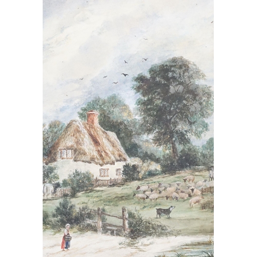 465 - Early 20th century English school, shepherd carrying a lantern herding his sheep, pastel, 22.5 x 28c... 