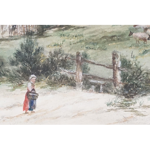 465 - Early 20th century English school, shepherd carrying a lantern herding his sheep, pastel, 22.5 x 28c... 