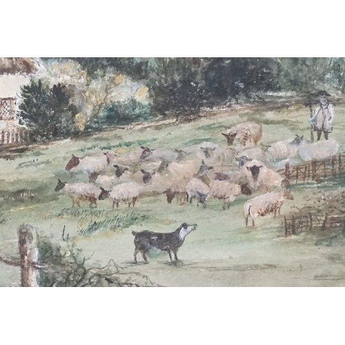 465 - Early 20th century English school, shepherd carrying a lantern herding his sheep, pastel, 22.5 x 28c... 