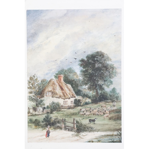 465 - Early 20th century English school, shepherd carrying a lantern herding his sheep, pastel, 22.5 x 28c... 