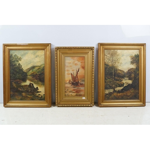 466 - Pair of early 20th Century oil on canvas landscape paintings signed illegibly to corner (Hondon?) to... 