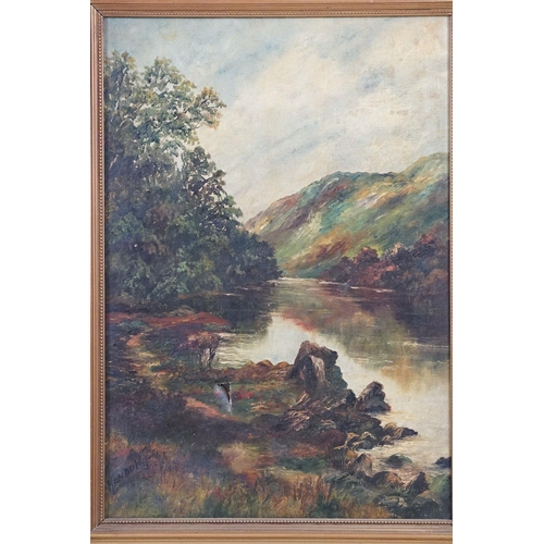 466 - Pair of early 20th Century oil on canvas landscape paintings signed illegibly to corner (Hondon?) to... 