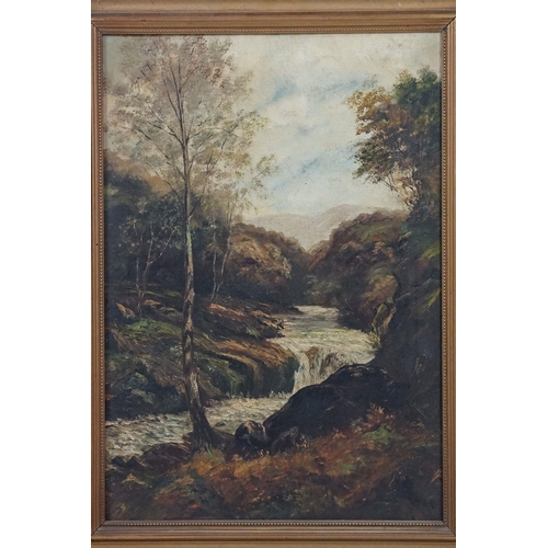 466 - Pair of early 20th Century oil on canvas landscape paintings signed illegibly to corner (Hondon?) to... 