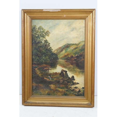 466 - Pair of early 20th Century oil on canvas landscape paintings signed illegibly to corner (Hondon?) to... 