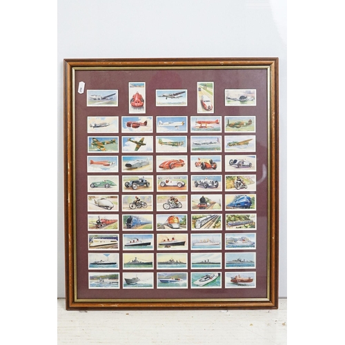 467 - Collection of framed cigarette and trade cards covering various brands and subjects to include Wills... 