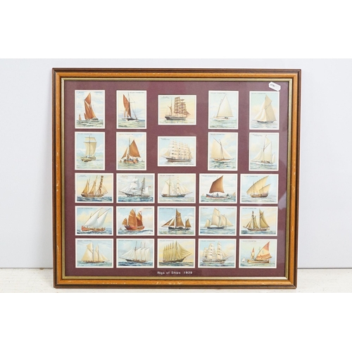 467 - Collection of framed cigarette and trade cards covering various brands and subjects to include Wills... 