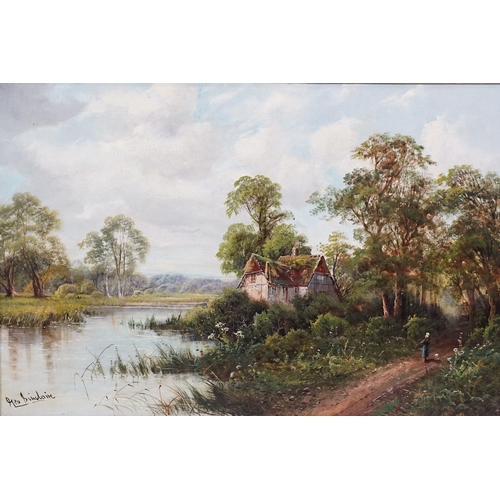 471 - George Sinclaire, rural landscape with house by a river, oil on canvas, signed lower left, 48.5 x 73... 