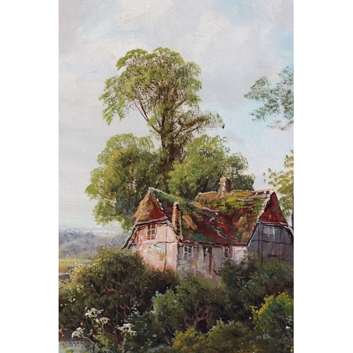 471 - George Sinclaire, rural landscape with house by a river, oil on canvas, signed lower left, 48.5 x 73... 