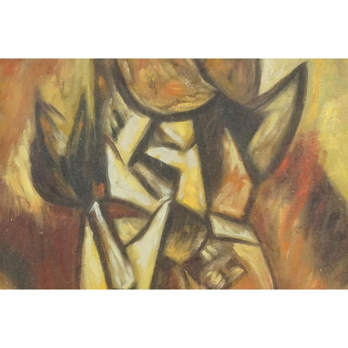 472 - Modernist school, two: an abstract of a male figure, 38 x 32cm and profile on a woman in hat, waterc... 