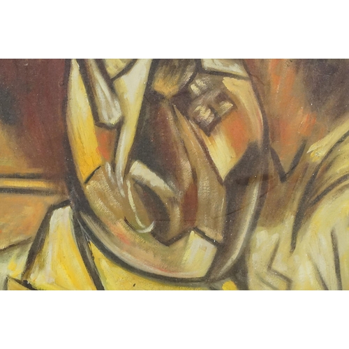 472 - Modernist school, two: an abstract of a male figure, 38 x 32cm and profile on a woman in hat, waterc... 