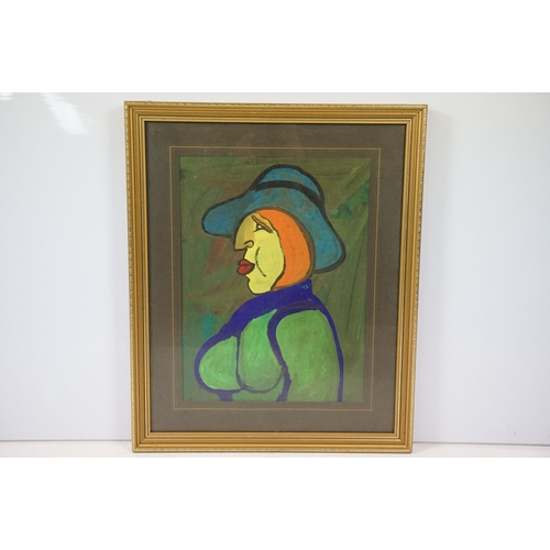 472 - Modernist school, two: an abstract of a male figure, 38 x 32cm and profile on a woman in hat, waterc... 