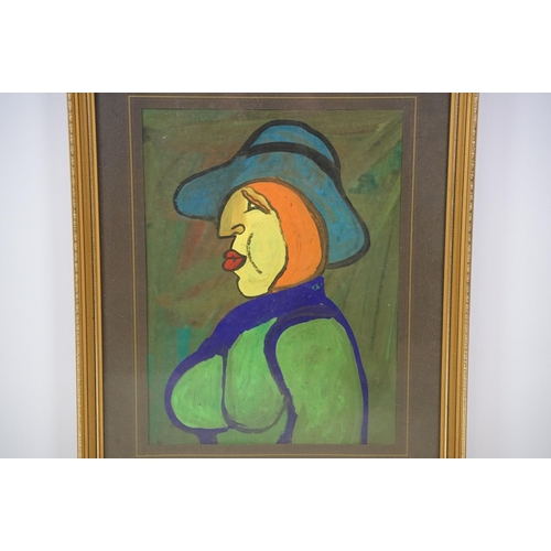 472 - Modernist school, two: an abstract of a male figure, 38 x 32cm and profile on a woman in hat, waterc... 