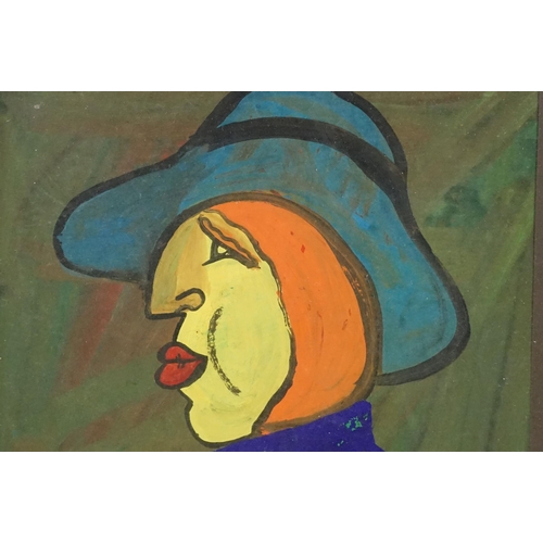 472 - Modernist school, two: an abstract of a male figure, 38 x 32cm and profile on a woman in hat, waterc... 