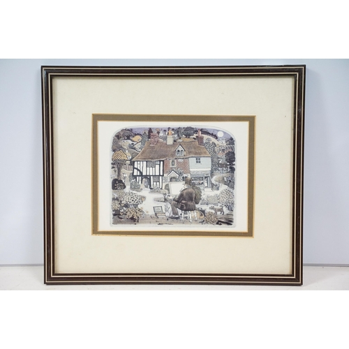 474 - Graham Clarke, four scenic country scenes with cottages, prints, two pairs, all framed and glazed (4... 